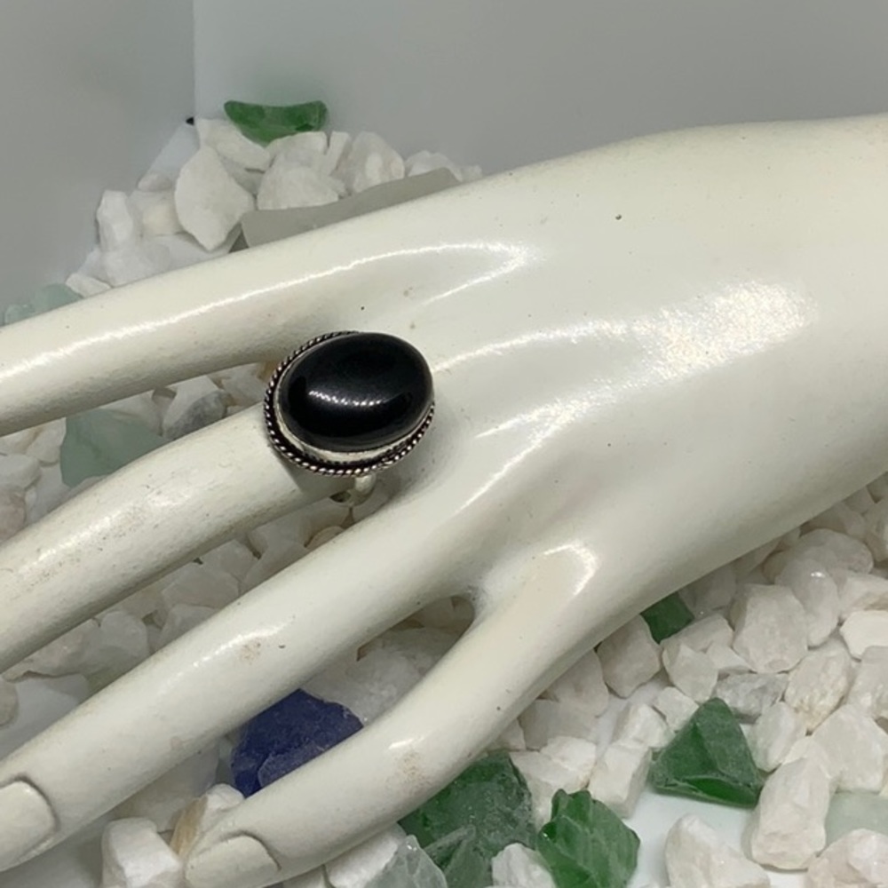 Silver Black Onyx Ring 15 CT .